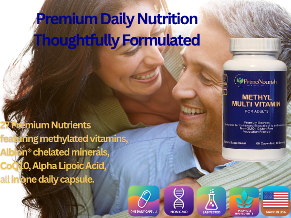 27-in-1 Methylated Multivitamin for Men & Women | CoQ10, ALA, Lutein, Zeaxanthin, K2, Active B12, L-Methylfolate, Iron-Free | Non-GMO, Vegetarian | 60 Capsules | Third-Party Lab Tested | Made in USA