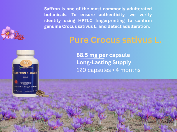 PrimoNourish Premium Saffron Extract Supplement Capsules for Mood, Focus & Energy – 88.5 mg per Capsule, 120 Capsules (4-Month Supply), Non-GMO, Vegetarian, Made in USA, Third-Party Tested