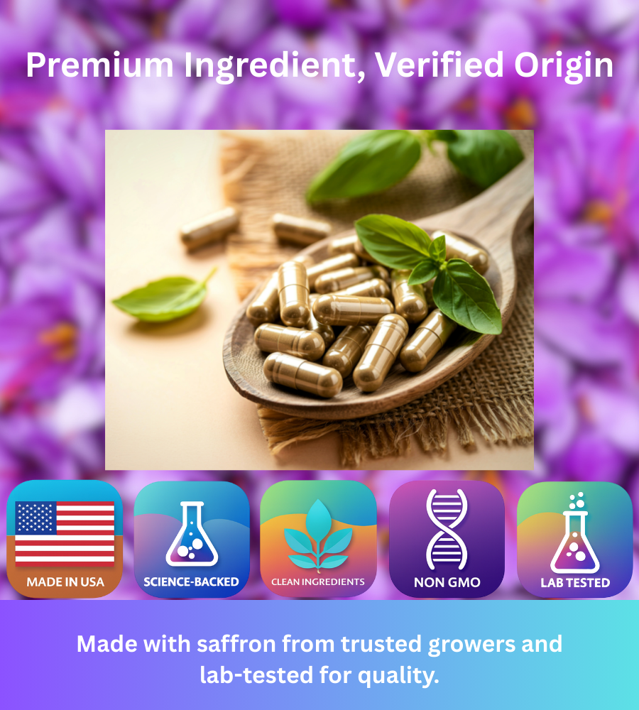 PrimoNourish Premium Saffron Extract Supplement Capsules for Mood, Focus & Energy – 88.5 mg per Capsule, 120 Capsules (4-Month Supply), Non-GMO, Vegetarian, Made in USA, Third-Party Tested