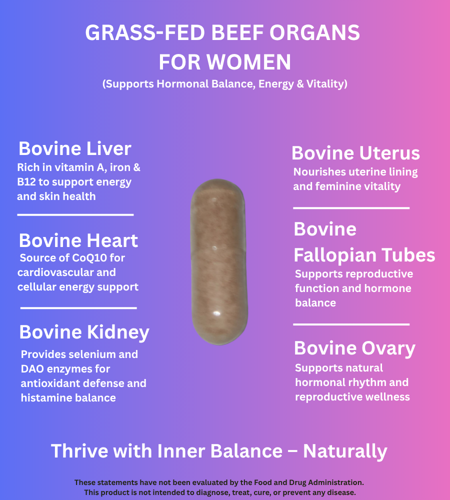 PrimoNourish Women’s Primal Health – Grass-Fed Beef Organ Complex (Liver, Kidney, Heart & Other Organs) – Supports Energy, Vitality & Hormone Balance – Non-GMO, Additive-Free – 120 Capsules, USA Made