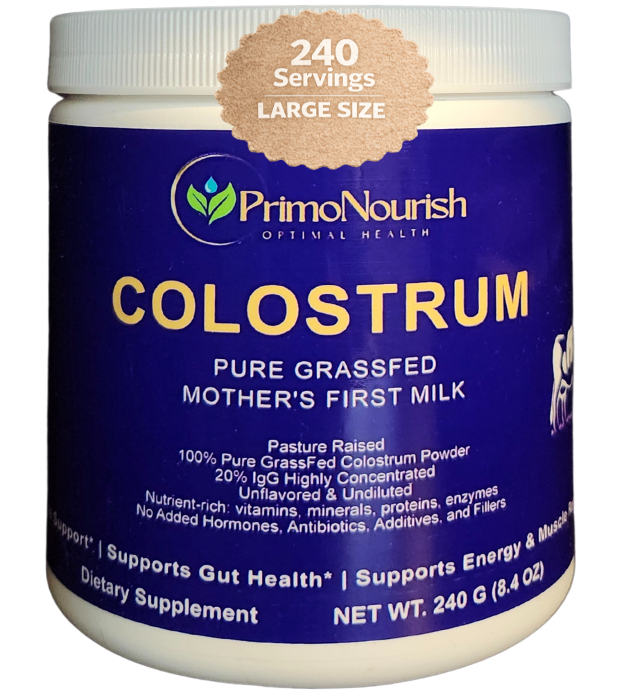 Grass-Fed Pure Bovine Colostrum Powder, 20% IgG Naturally Concentrated, Supports Immune & Gut Health, Energy & Recovery, Non-GMO & Gluten-Free, 240g, Made in USA