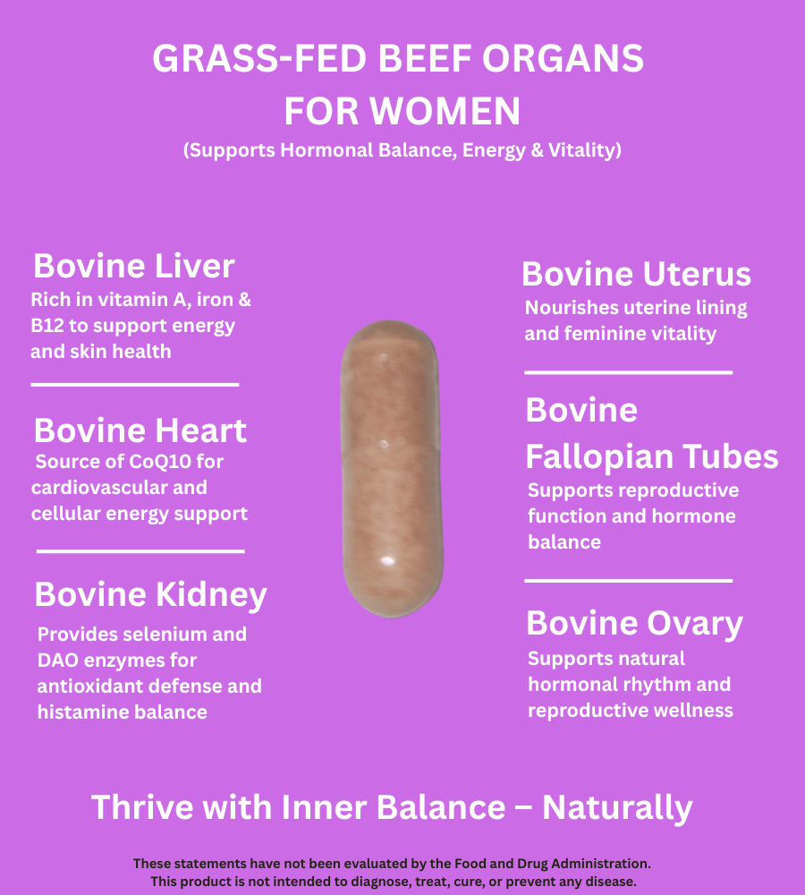 PrimoNourish Women’s Primal Health – Grass-Fed Beef Organ Complex (Liver, Kidney, Heart & Other Organs) – Supports Energy, Vitality & Hormone Balance – Non-GMO, Additive-Free – 120 Capsules, USA Made