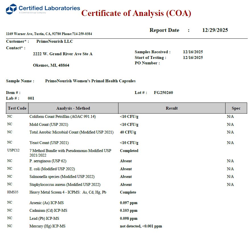 PrimoNourish Women’s Primal Health – Grass-Fed Beef Organ Complex (Liver, Kidney, Heart & Other Organs) – Supports Energy, Vitality & Hormone Balance – Non-GMO, Additive-Free – 120 Capsules, USA Made